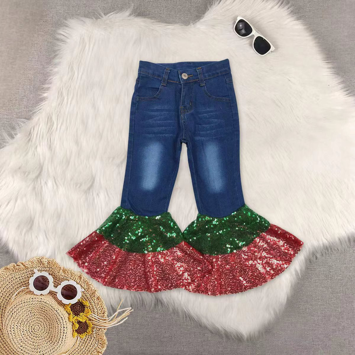 RTS NO MOQ Sibling Baby Girls hooded Long Sleeve Tops DENIM SETS and top and jeans