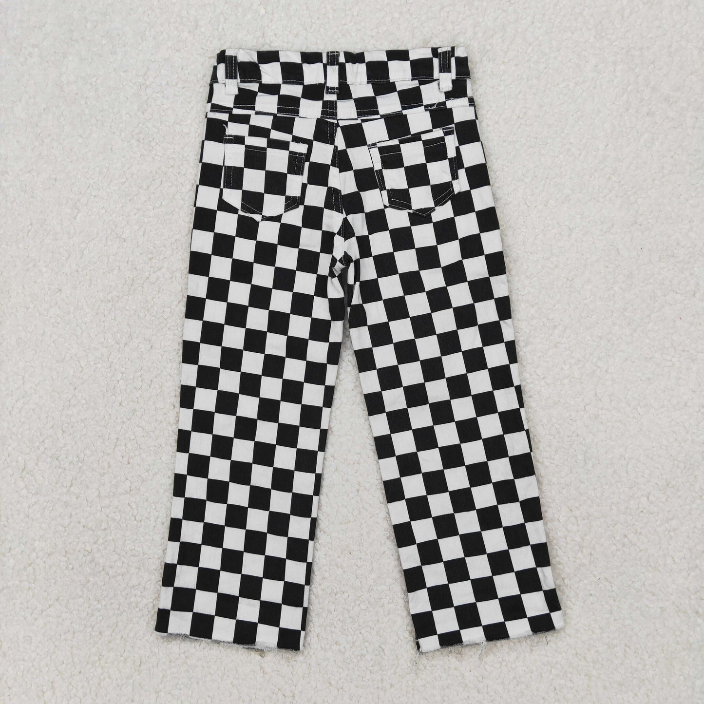RTS NO MOQ ETA 5/7days arrived P0122 Black and white plaid ripped denim trousers