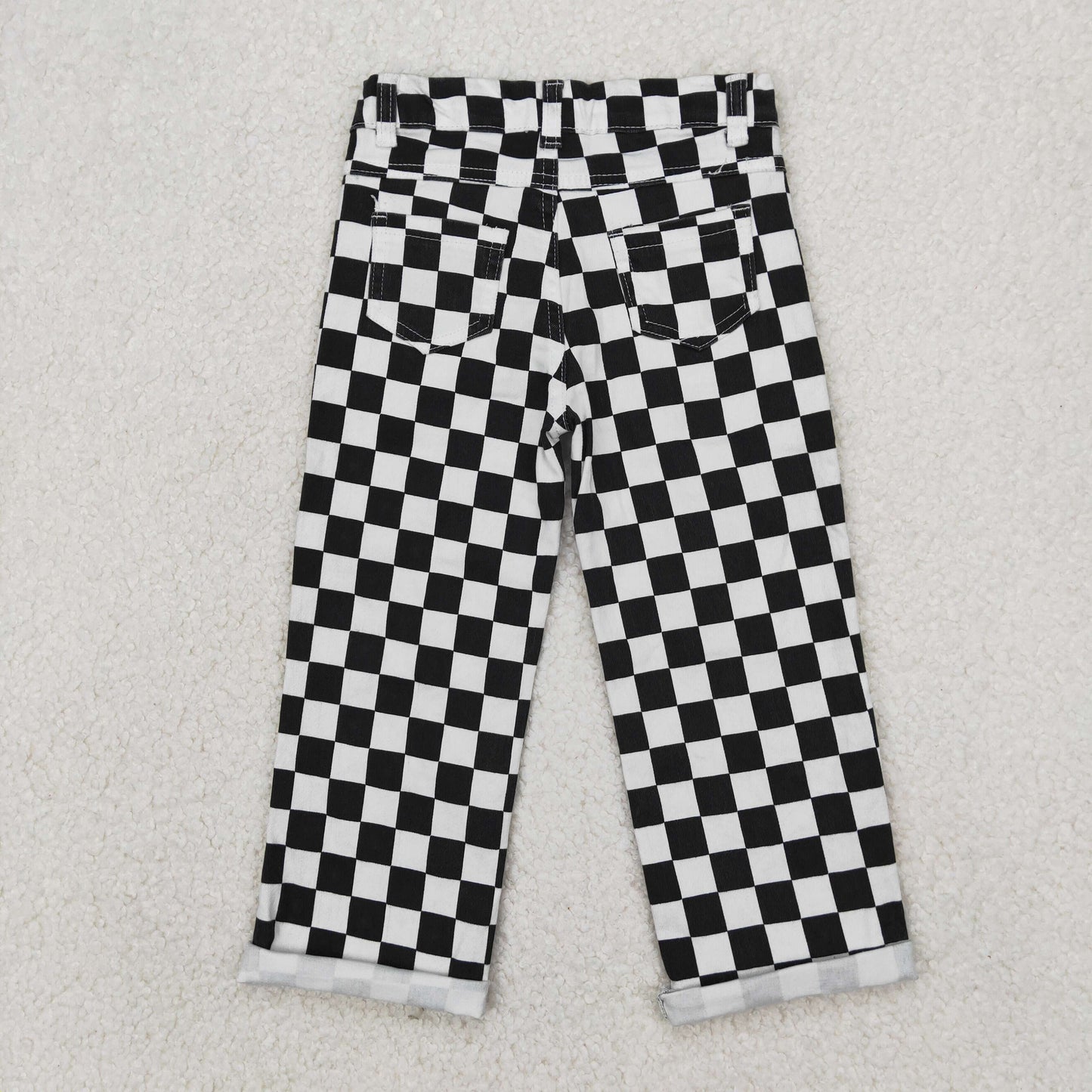 RTS NO MOQ ETA 5/7days arrived P0122 Black and white plaid ripped denim trousers