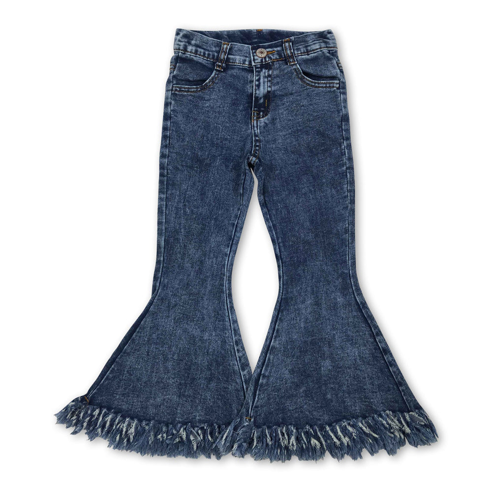 RTS NO MOQ Sibling Denim Baby Girls Denim Bell Bottom Flare Jeans