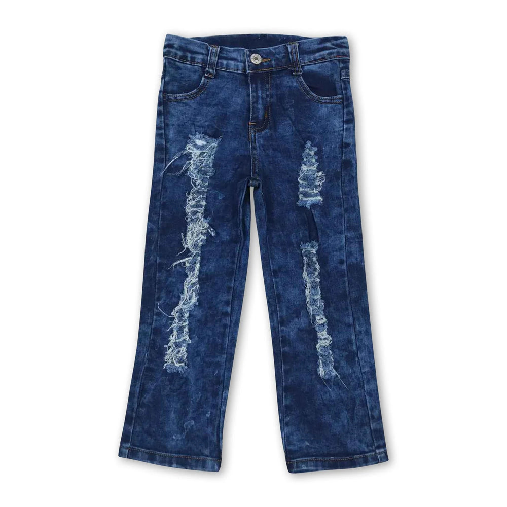 RTS NO MOQ Sibling Denim Baby Kids Denim Bell Bottoms Button Fly Flared Pants