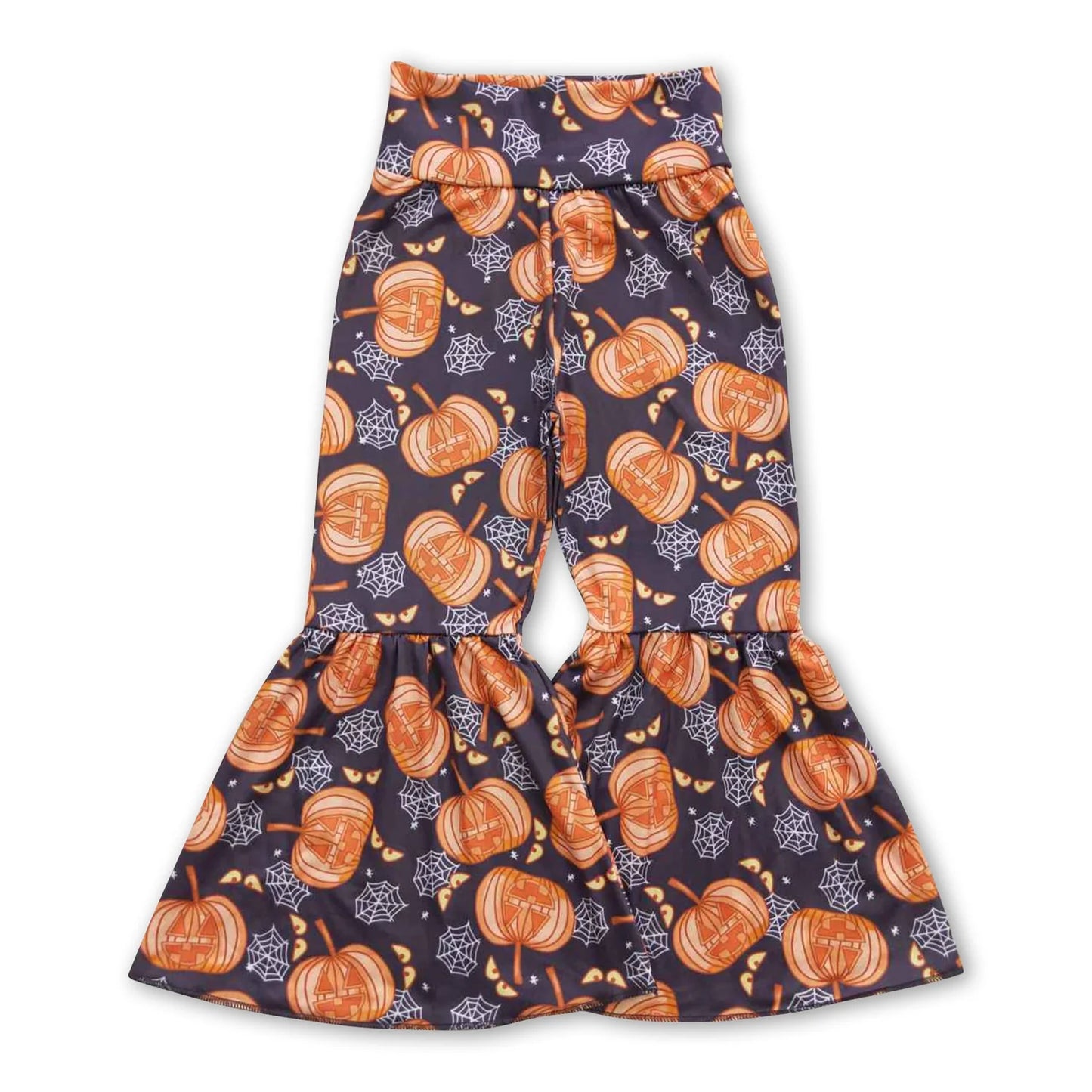 RTS NO MOQ Sibling milk silk Baby Girls Halloween Pumpkin Elastic Waist Bell Bottom Pants Daily Fall Outfit