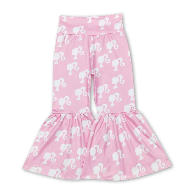 RTS NO MOQ milk silk GT0151+P0264 Baby Girls Pink Words Short Sleeve Shirts Tops Bell Pants Set