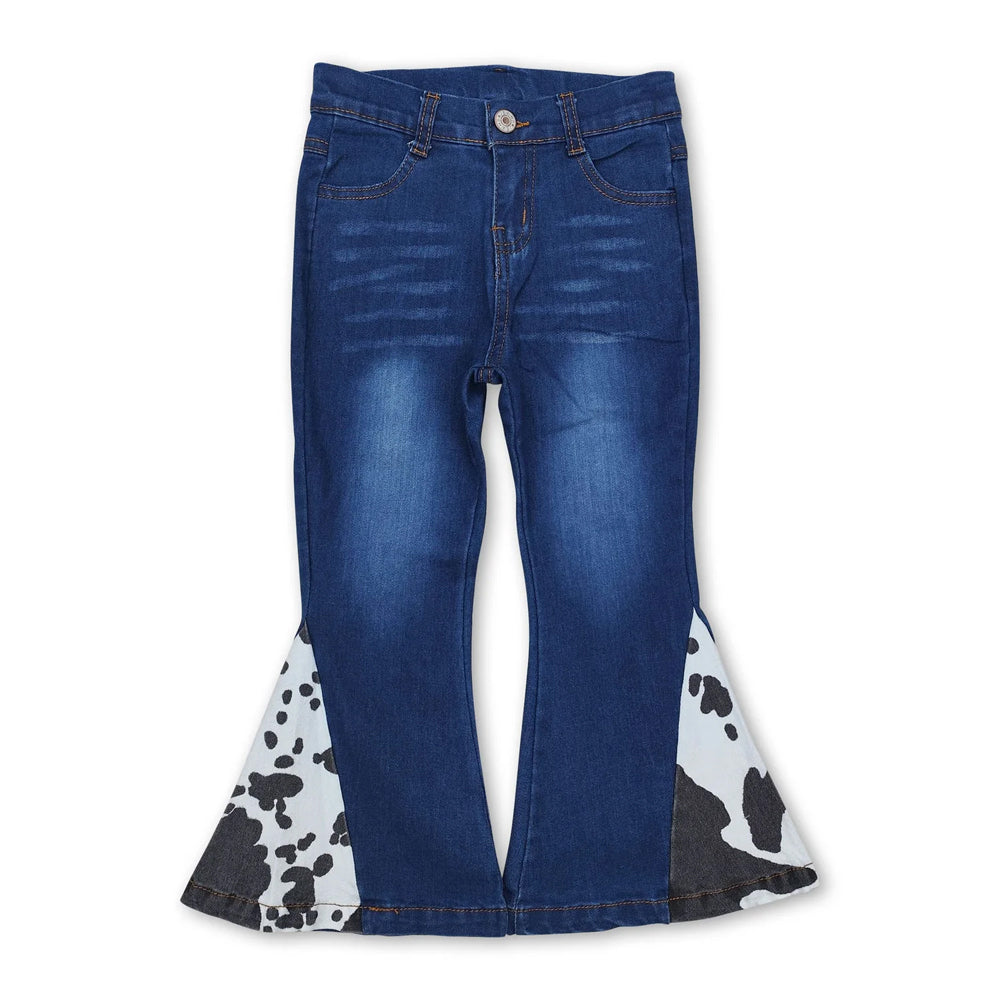 RTS NO MOQ Sibling Denim Baby Girls Western Spliced Denim Flare Pants