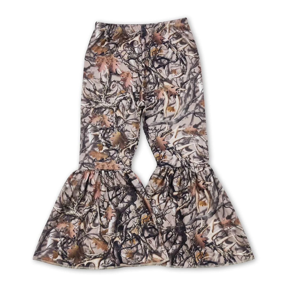 RTS NO MOQ Sibling milk silk Baby Girls Camo Flare Bell Bottom Pants