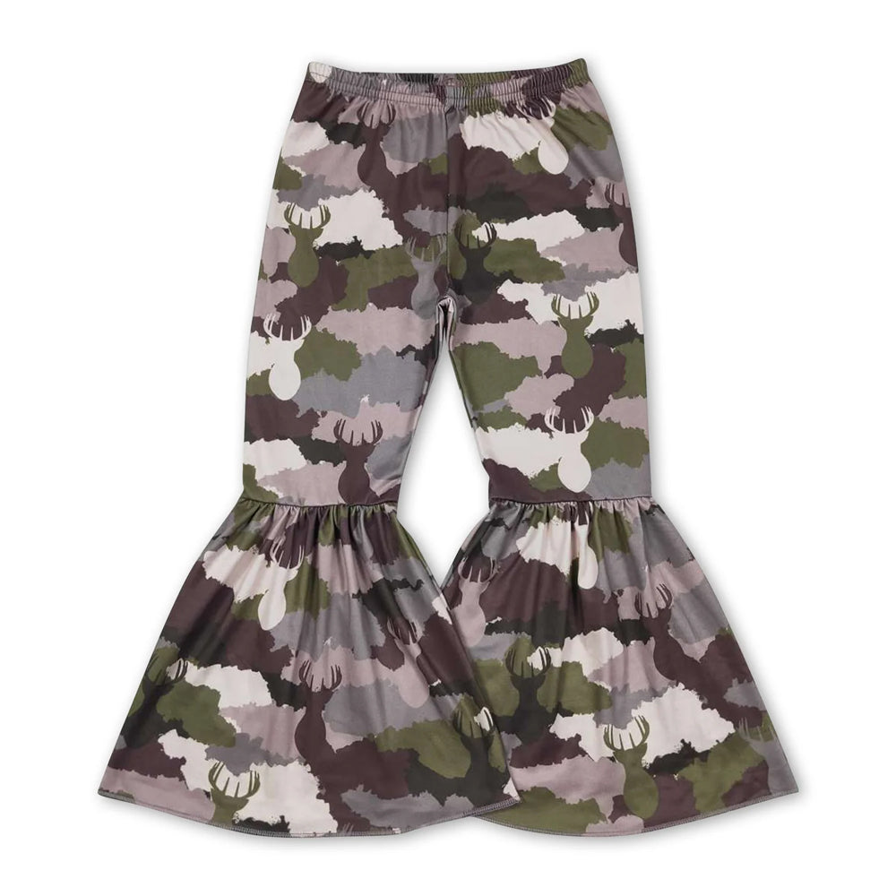 RTS NO MOQ Sibling milk silk Baby Girls Camo Flare Bell Bottom Pants