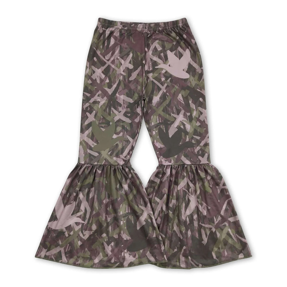RTS NO MOQ Sibling milk silk Baby Girls Camo Flare Bell Bottom Pants