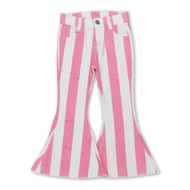 RTS NO MOQ Sibling Baby Girls Colorful Stripes Bell Bottom Denim Jeans Pants
