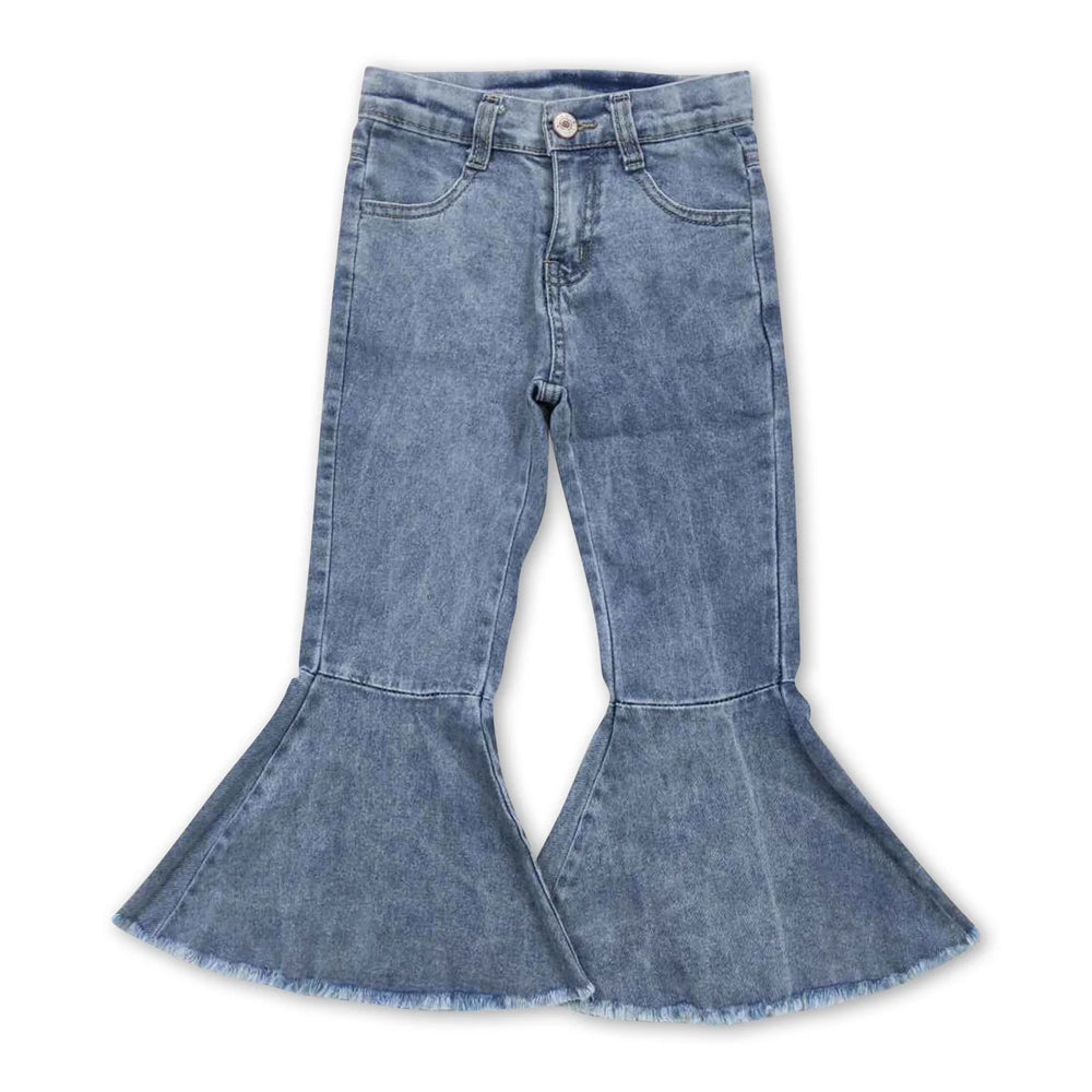 RTS NO MOQ Sibling Denim Baby Girls Denim Bell Bottom Flare Jeans