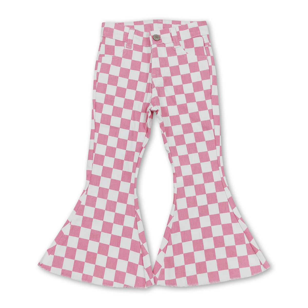 RTS NO MOQ Sibling baby cloths Plaid Button-Down Skinny Denim Flared Pants: Orange & Blue