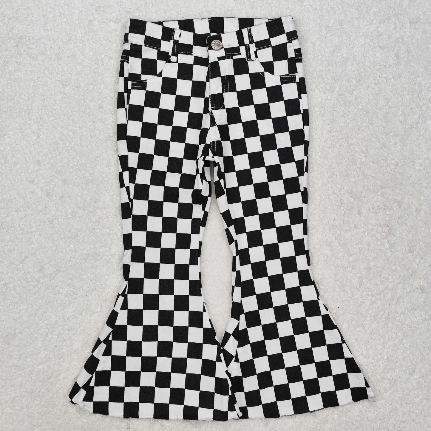 RTS NO MOQ ETA 5/7days Arrived P0349 Black and white plaid denim trousers