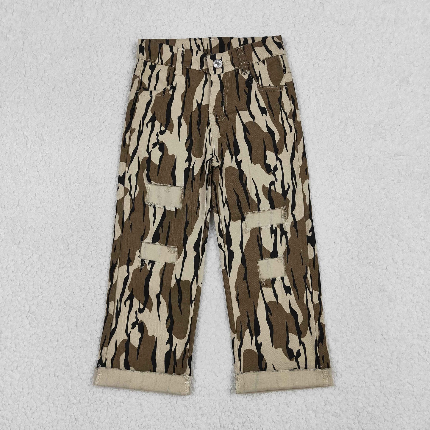 RTS NO MOQ P0373 Baby Boys Olive Camouflage Print Denim Pants Baby Boys Jeans Casual Trousers