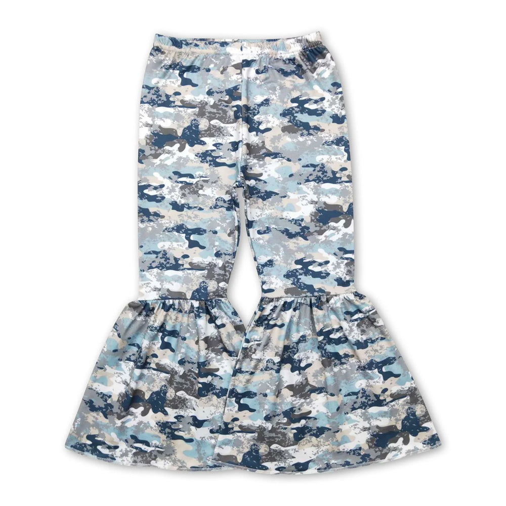 RTS NO MOQ Sibling milk silk Baby Girls Camo Flare Bell Bottom Pants