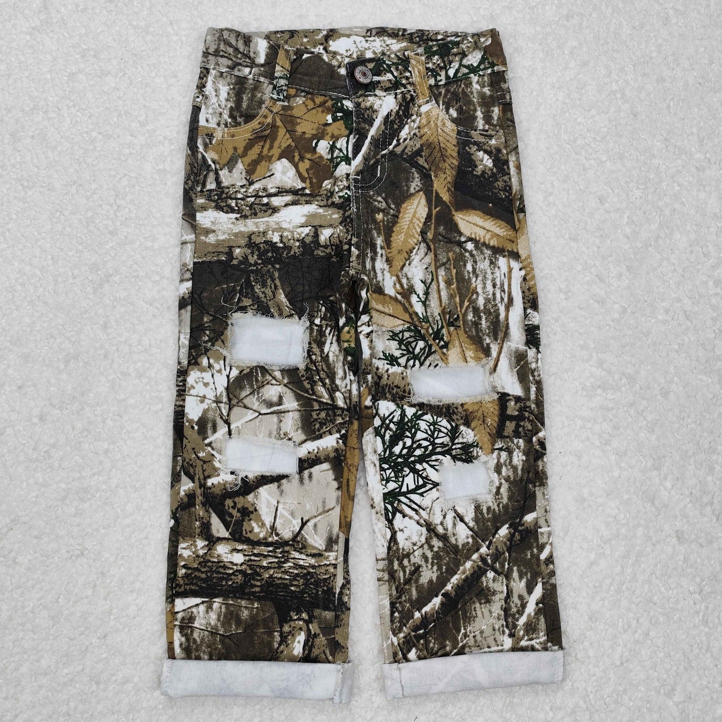 RTS NO MOQ ETA 5/7days Arrived P0410 Leaf-shaped ripped denim trousers