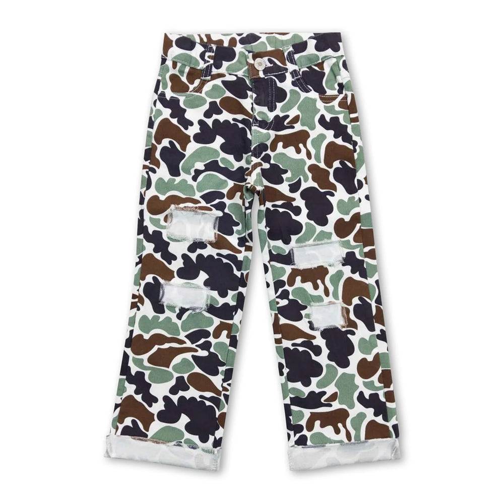 RTS NO MOQ Sibling Denim Baby Kids Camo Print Straight Leg Jeans Denim Pants