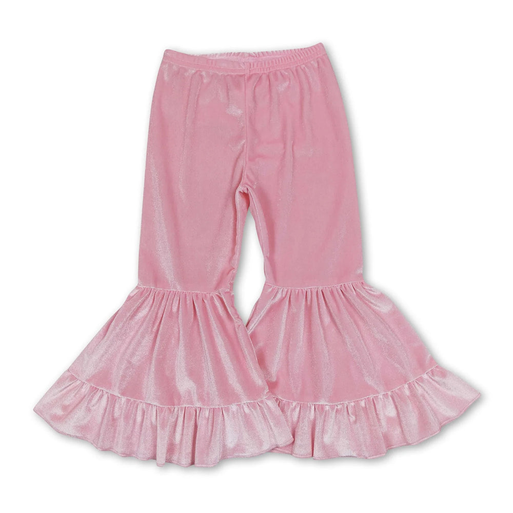 RTS NO MOQ Sibling baby girls clothes Solid color cotton velvet flared pants（副本）