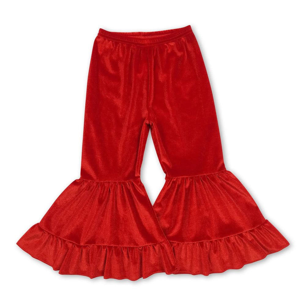 RTS NO MOQ Sibling baby girls clothes Solid color cotton velvet flared pants（副本）