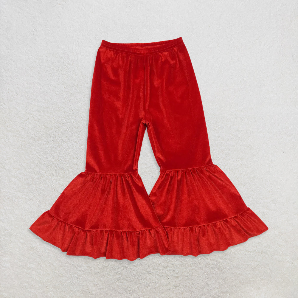 RTS NO MOQ（In Stock) Red and Green Bow Pattern Plush Zippered Long-Sleeved Top Red Lace Pants sets and top and pants