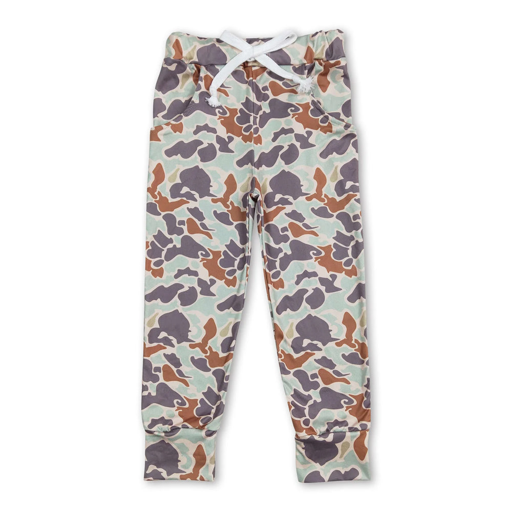 RTS NO MOQ Sibling milk silk Baby Boys Camo Jogger Pants Drawstring Waist Casual Trousers