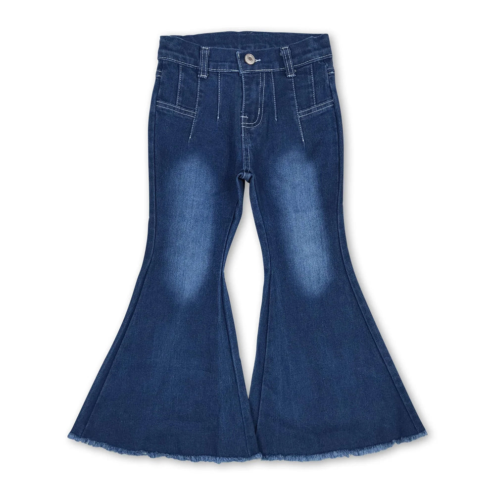 RTS NO MOQ Sibling Denim Baby Girls Denim Bell Bottom Flare Jeans