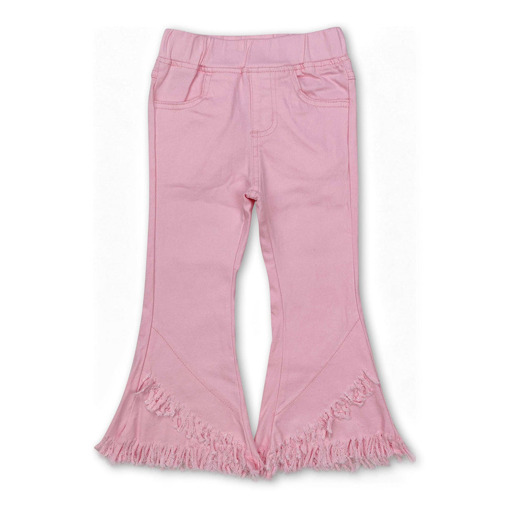 RTS NO MOQ Sibling Denim Baby Girls Solid Color Flare Bell Bottom Denim Pants