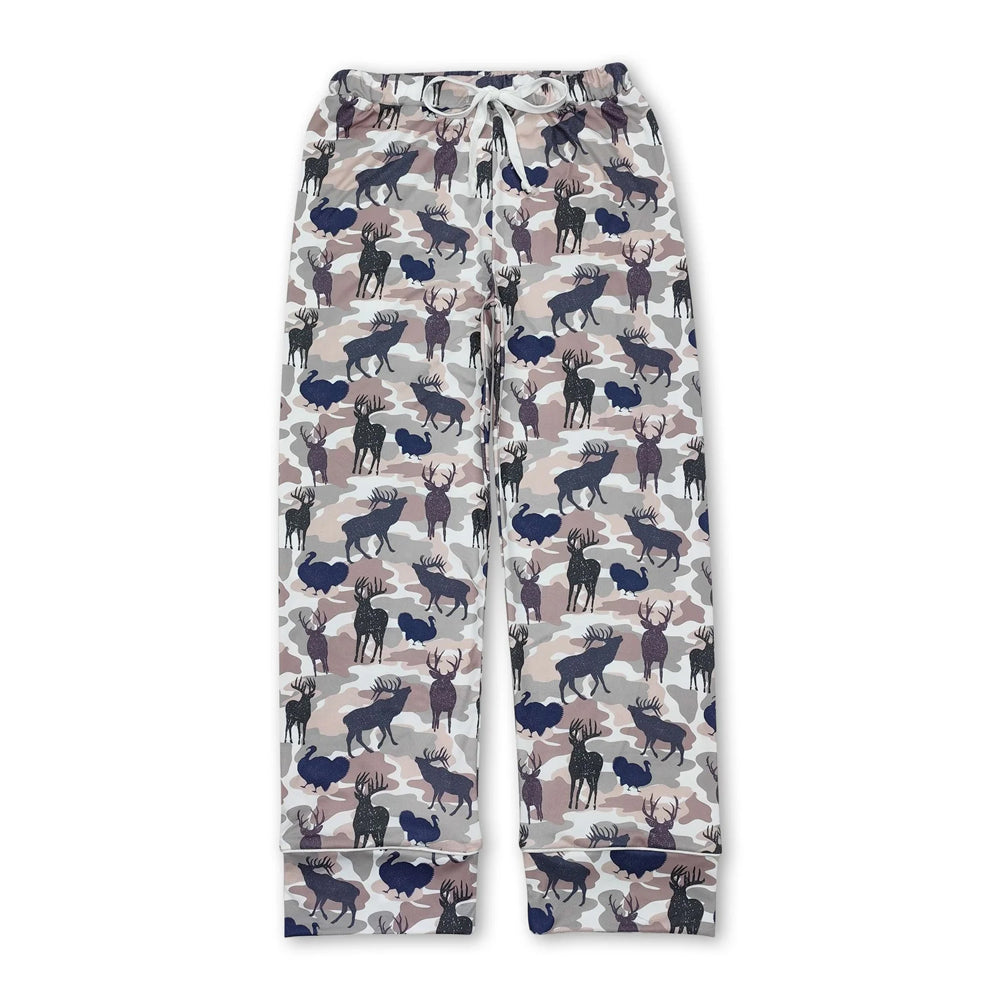 RTS NO MOQ Sibling milk silk Adult Camo Print Wide Leg Pants Casual Pajamas