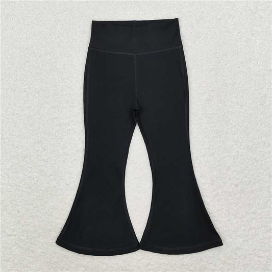 NEW RTS NO MOQ yoga fabric cotton P0578 Baby Girls Black Solid Yoga Bell Bottom Trousers