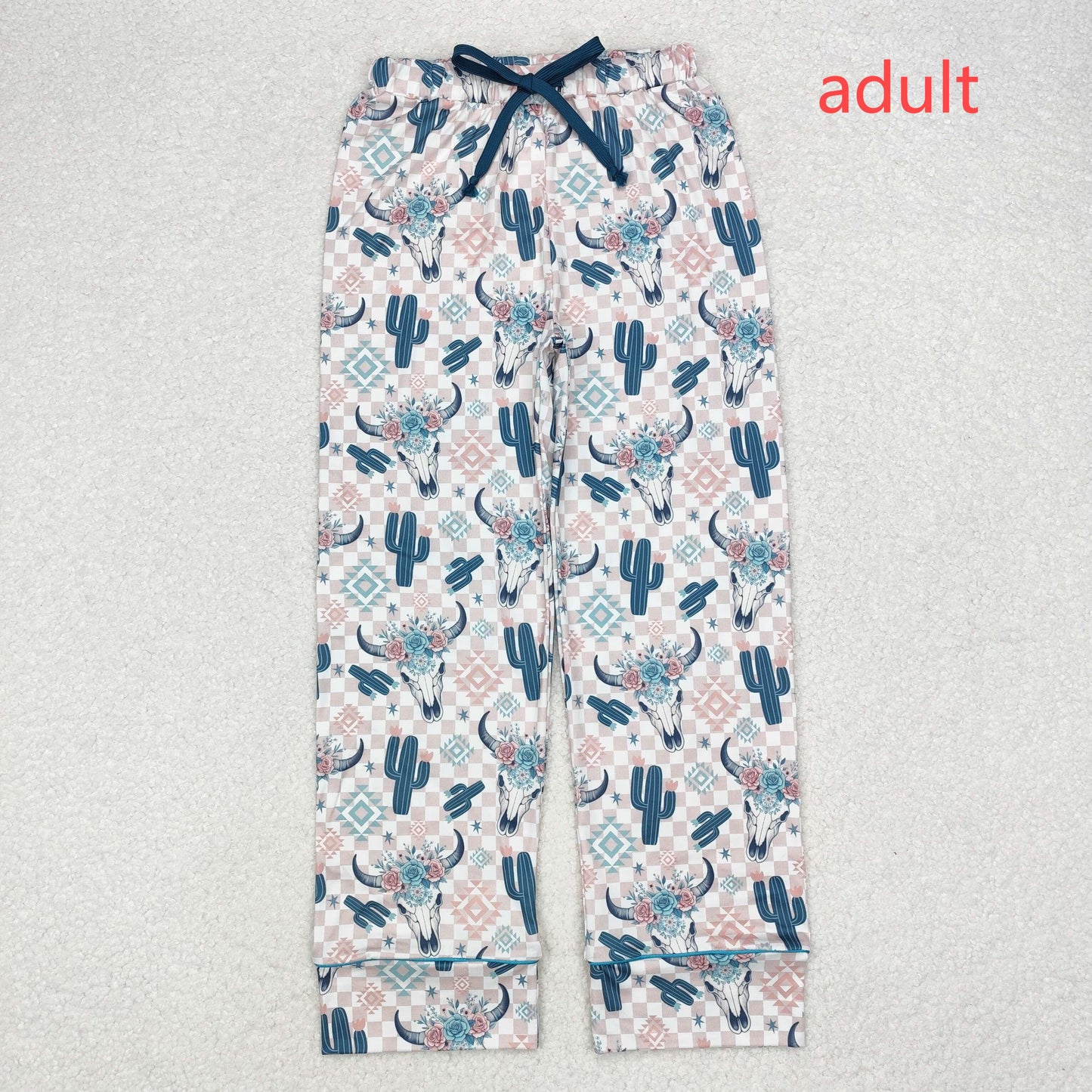 RTS NO MOQ（In Stock) P0584 Adult female cactus alpine bull head geometric plaid trousers