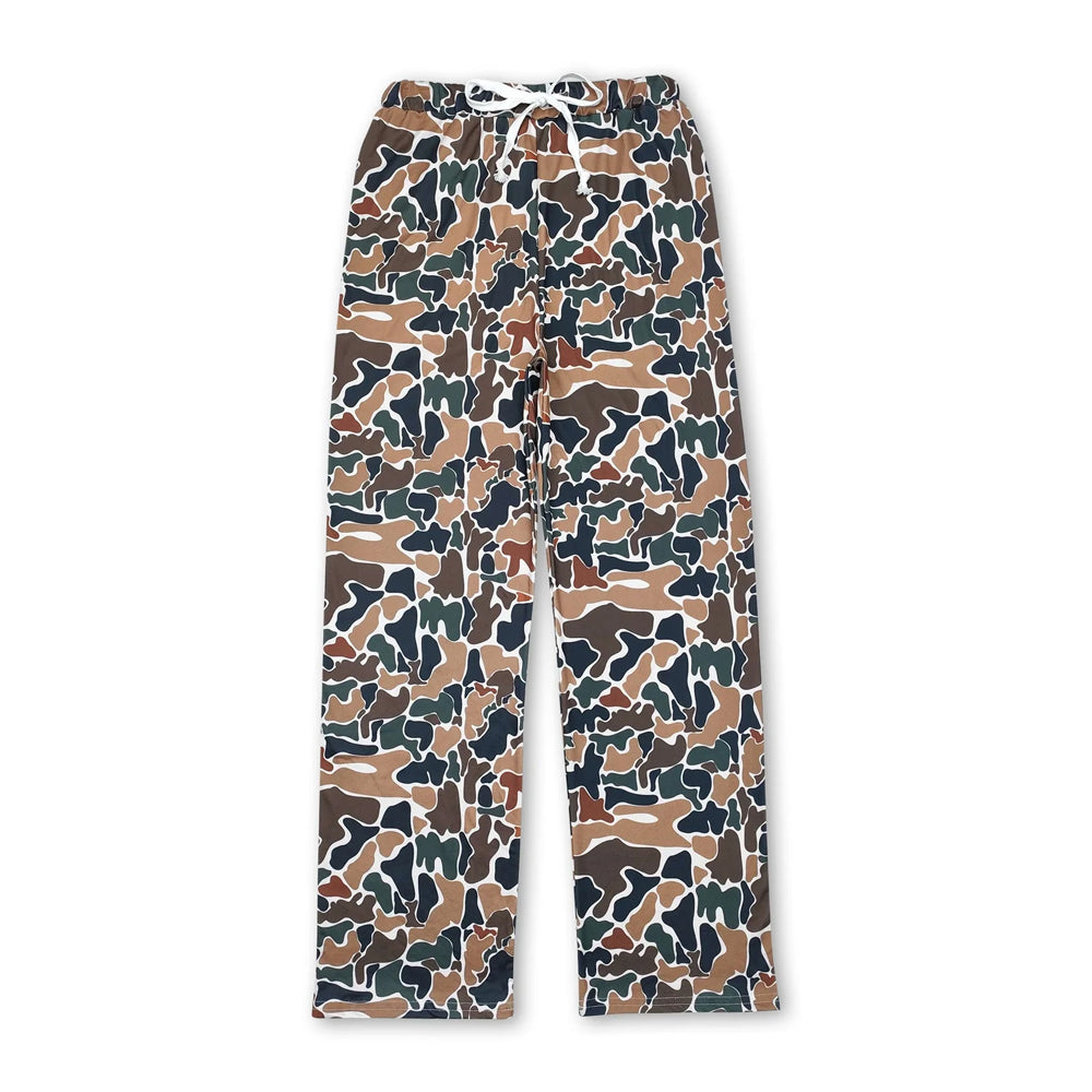 RTS NO MOQ Sibling milk silk Adult Camo Print Wide Leg Pants Casual Pajamas