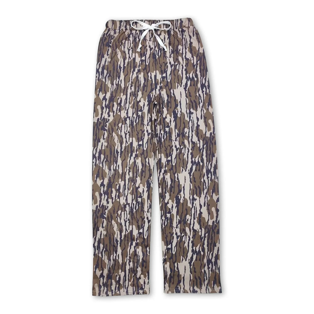 RTS NO MOQ Sibling milk silk Adult Men Camo Print Casual Long Pajama Bottom Pants Fall Loungewear