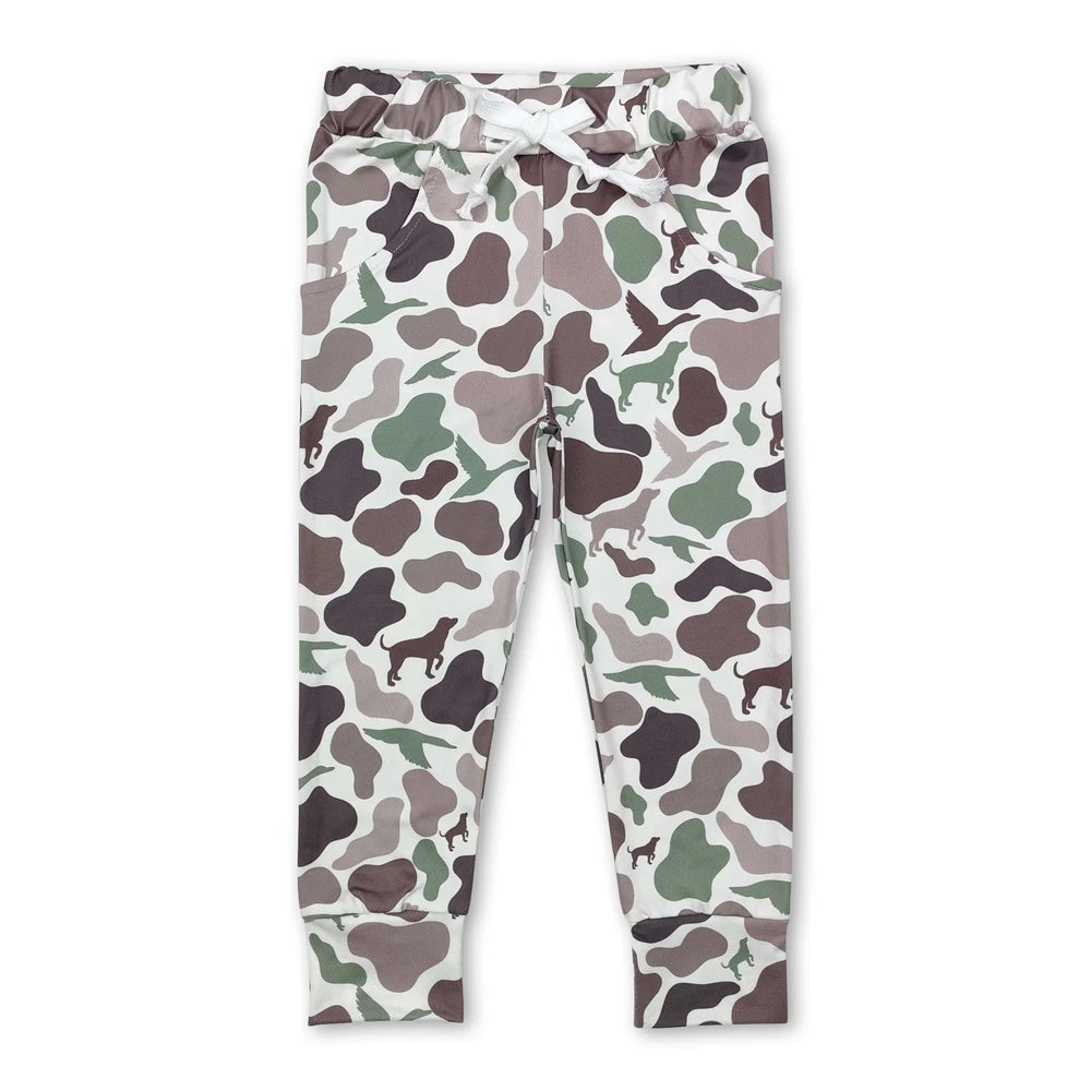 RTS NO MOQ Sibling milk silk Baby Boys Camo Jogger Pants Drawstring Waist Casual Trousers