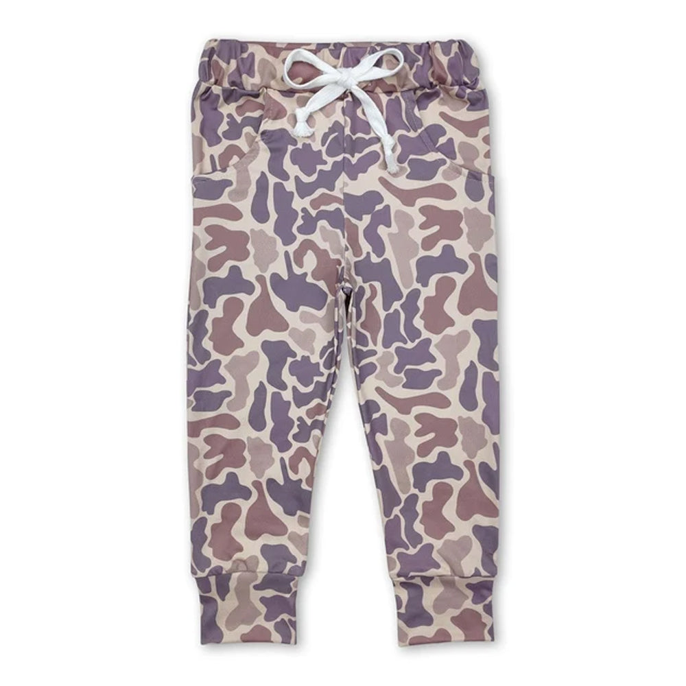 RTS NO MOQ Sibling milk silk Baby Boys Camo Jogger Pants Drawstring Waist Casual Trousers
