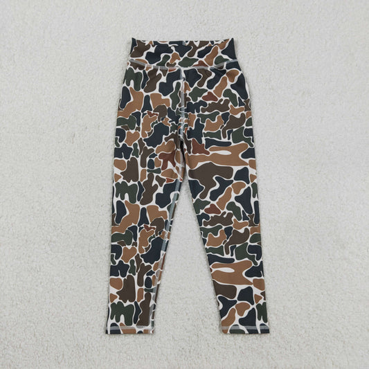RTS NO MOQ P0690 Baby Girls Southern Dark Brown Camo Active Legging Pants Yoga Bottoms for Toddlers Girls