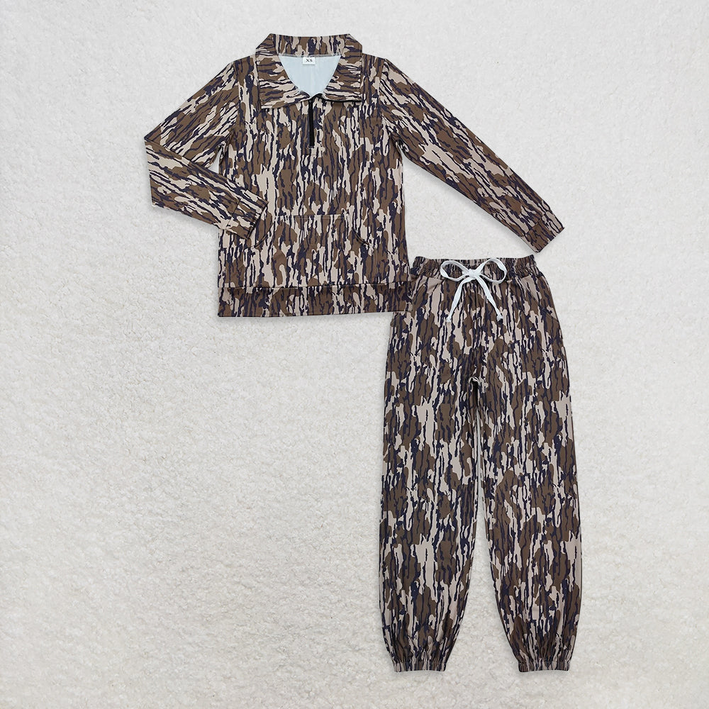 RTS NO MOQ Sibling Adults women clothes yoga camouflage Long Sleeve Tops and pants and set