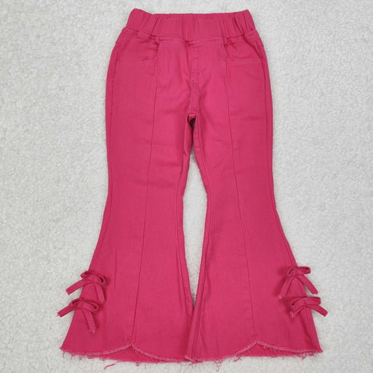 RTS NO MOQ ETA 5/7days Arrived P0731 Pure rose red bow denim trousers