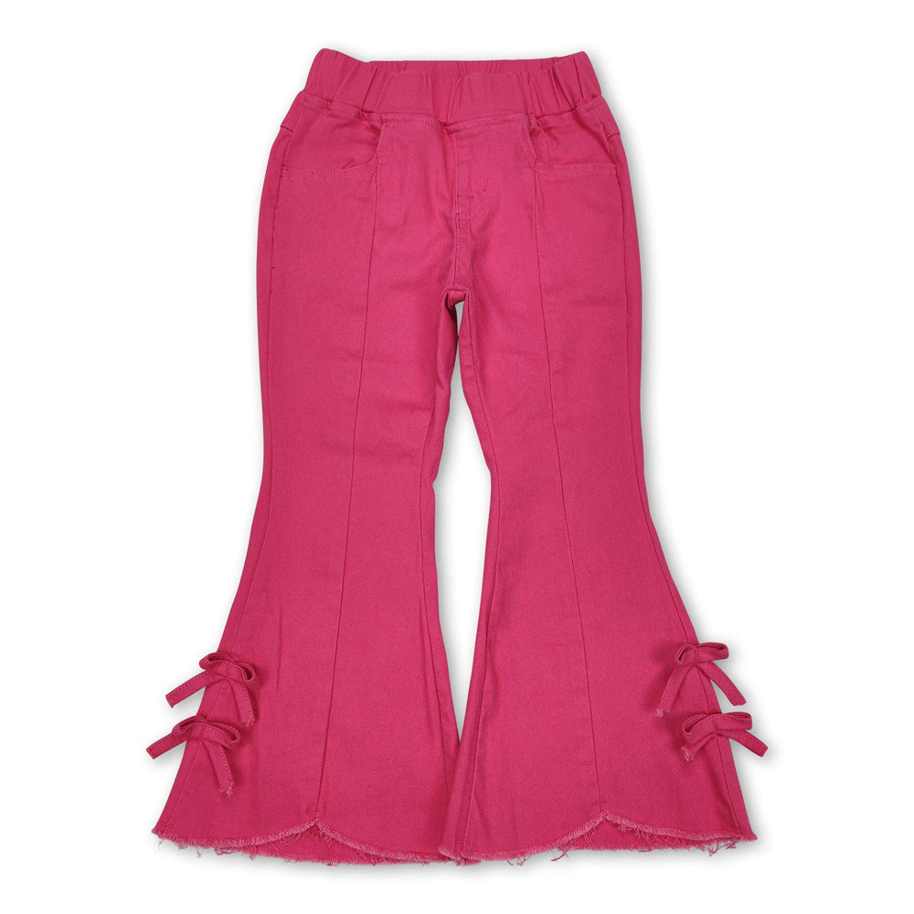 RTS NO MOQ Sibling Denim Baby Girls Solid Color Flare Bell Bottom Denim Pants