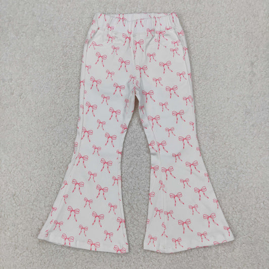 RTS NO MOQ P0732 Pink bow pattern white denim pants