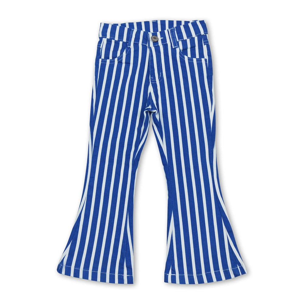 RTS NO MOQ Sibling Denim Baby Girls Casual Striped Bell Bottom Denim Trousers