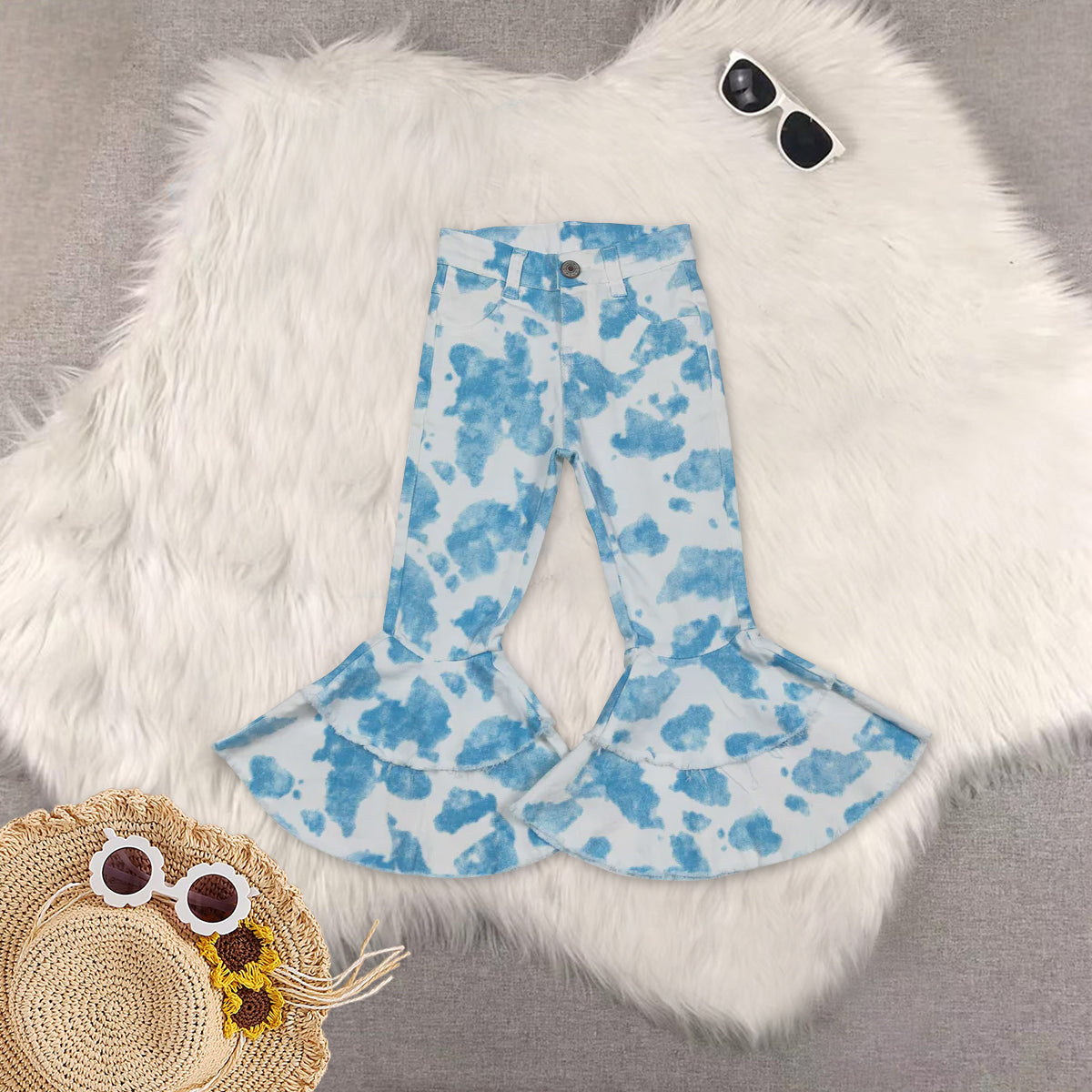 RTS NO MOQ Sibling Baby Girls clothes easter short sleeve pants Set and top and jeans pants