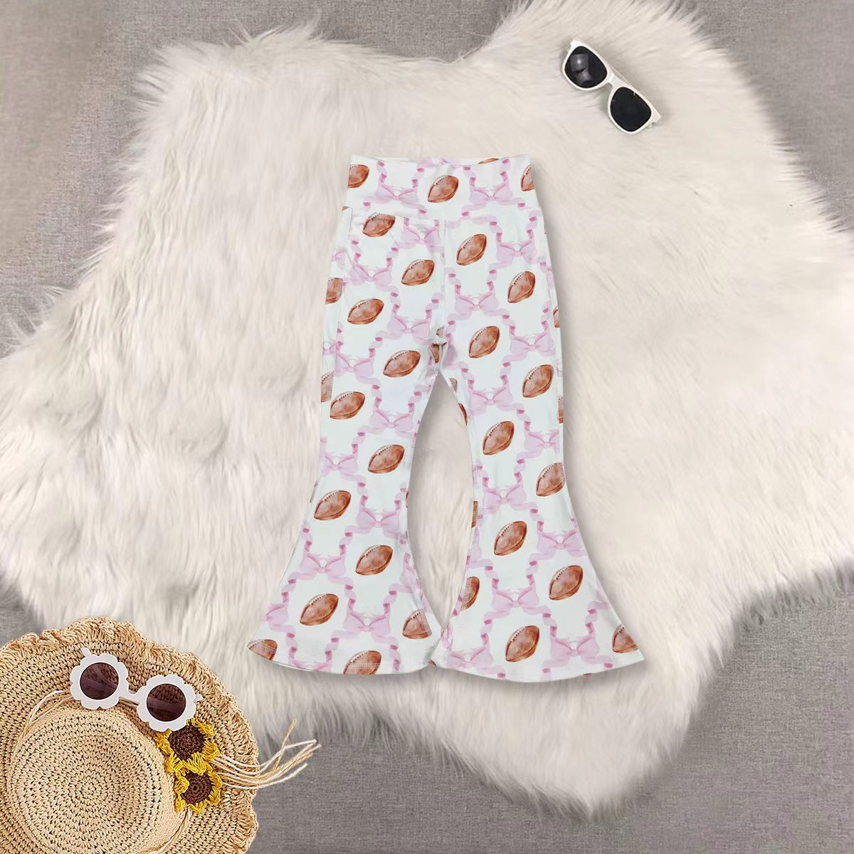RTS NO MOQ Sibling baby girl clothes Rugby Pink Bow Patterned Yoga Zipper Long-Sleeved Top Pants set and top and pants