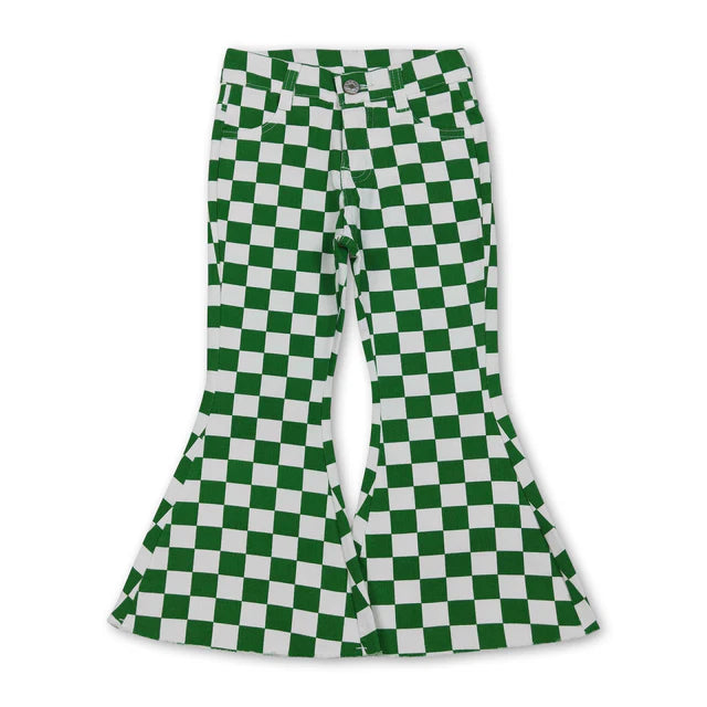 RTS NO MOQ Sibling Girls Boys Checkered Denim Adjustble Waistband Jeans Pants
