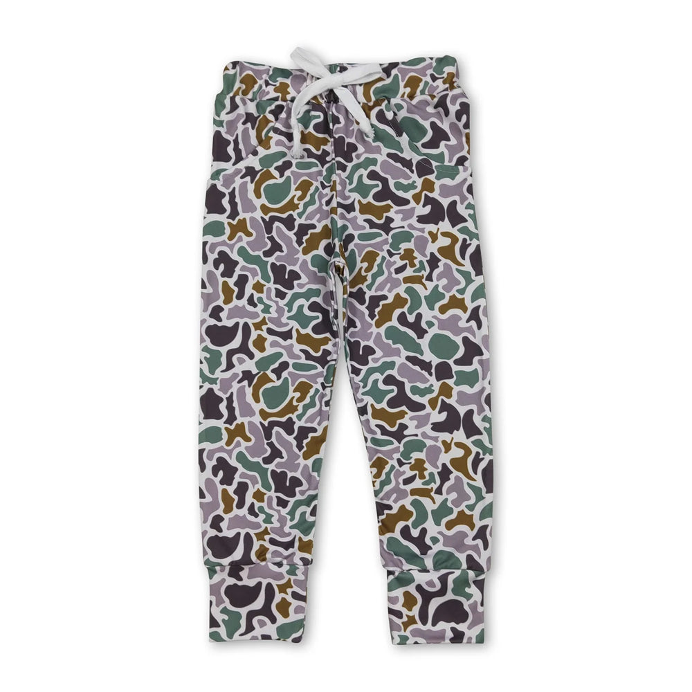 RTS NO MOQ Sibling milk silk Baby Boys Camo Jogger Pants Drawstring Waist Casual Trousers