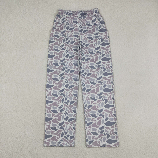 RTS NO MOQ milk silk P0994 Adult Women's Grey Camo Printed Straight Pants With Pockets