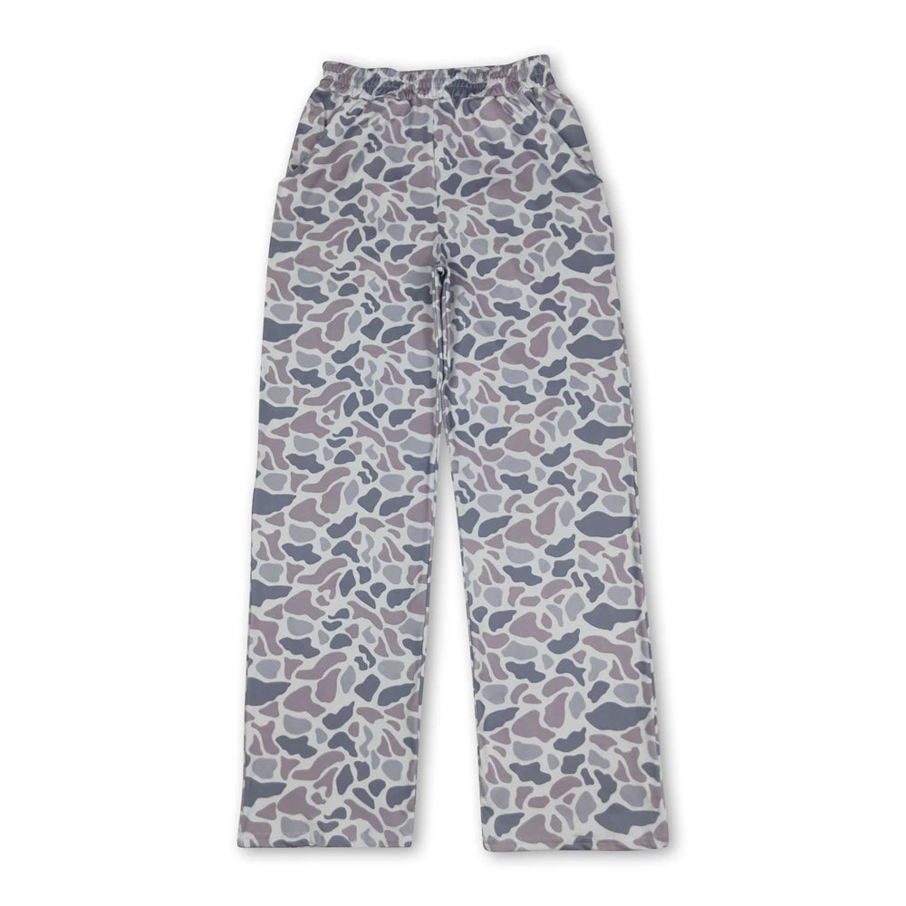 RTS NO MOQ Sibling milk silk Adult Men Camo Print Casual Long Pajama Bottom Pants Fall Loungewear