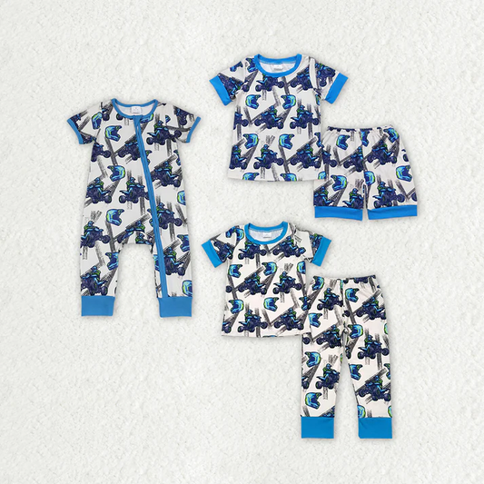 RTS Baby Baby Boys Blue Motobike Sibling Rompers Pajamas Clothes Sets
