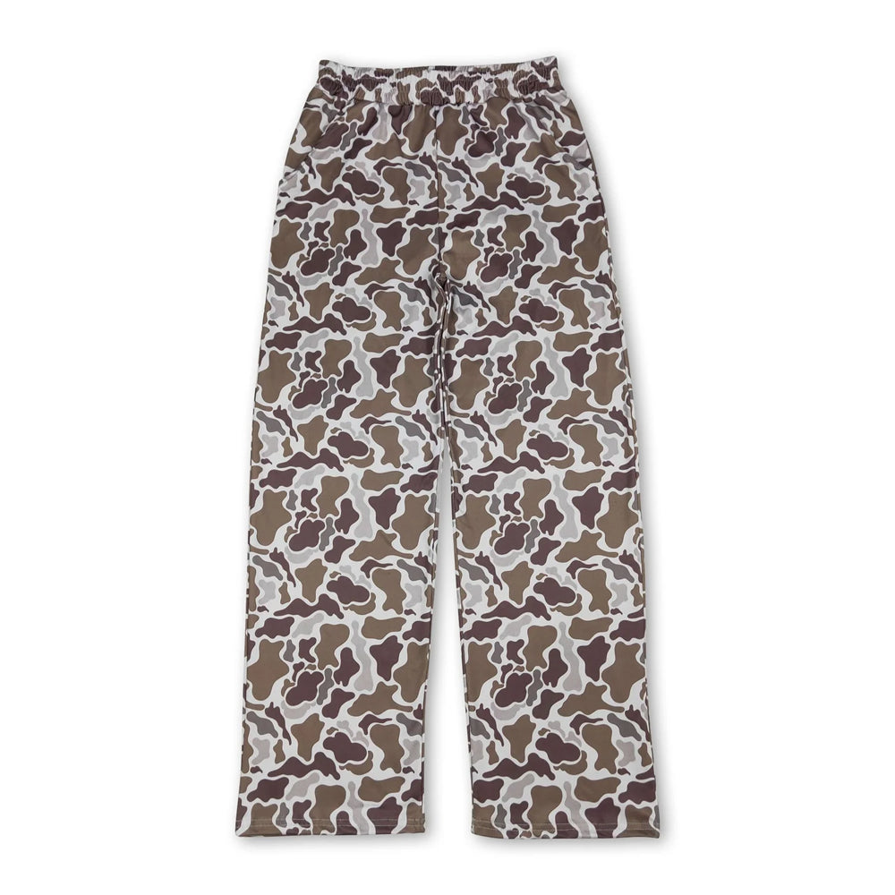 RTS NO MOQ Sibling milk silk Adult Men Camo Print Casual Long Pajama Bottom Pants Fall Loungewear