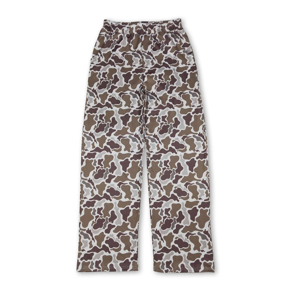 RTS NO MOQ Sibling milk silk Adult Camo Print Wide Leg Pants Casual Pajamas