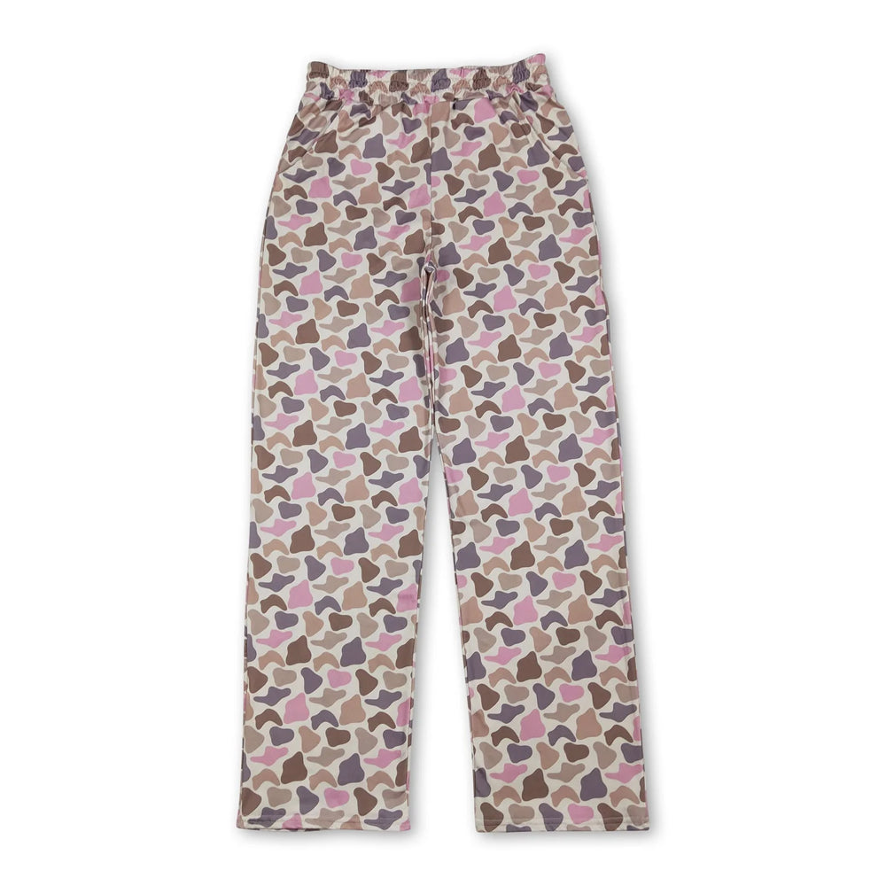 RTS NO MOQ Sibling milk silk Adult Men Camo Print Casual Long Pajama Bottom Pants Fall Loungewear