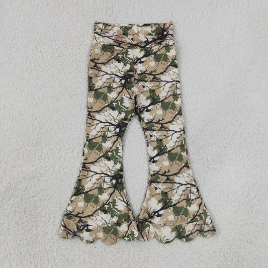 NEW RTS NO MOQ milk silk P1035 Baby Girls Leaves Camo Scallop Edge Flare Leg Pants