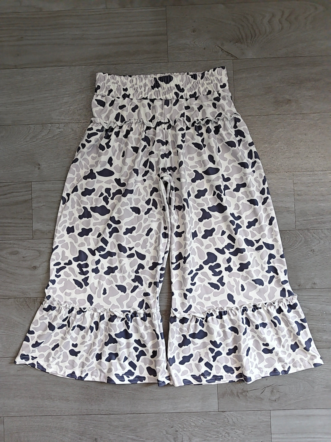 (Sample) No moq yoga fabric P1054 Yoga Baby Girls Grey Camo Yoga Active Bell Bottom Pants Daily Wear
